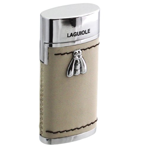 Hochwertiges Laguiole Gasfeuerzeug – Luxus Design, Geschenkset – Elegante Mischung zwischen Leder und Edelstahl – Chrom – verschiedene Farben (Beige) - 2