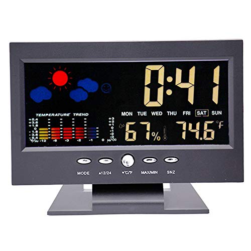Preisvergleich Produktbild Mouchao Sprachsteuerungs-Hauptwetterstation Bunte LCD-Anzeigen-Digital-Temperatur