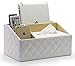 Produktbild Halterung für Fernbedienung, 6 Slot PU Leder Aufbewahrungsbox mit Tissue Box, Desktop Zubehör Tidy Organizer Mülleimer, Mini Cosmetics Container für Home Office Auto Supplies, 27,5 x 21,8 x 13 cm weiß