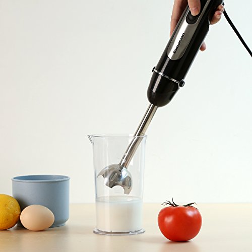 Excelvan 3-in-1 600W Stabmixer mit Zubehör Set–Edelstahl-Mixfuß, Schneebesen, 500ml Universalzerkleinerer, 600ml Messbecher. 2 Geschwindigkeitsstufen schwarz - 4