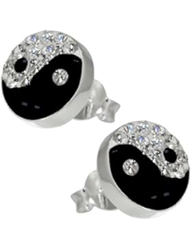 Vinani Damen-Ohrstecker Kreis Ying Yang schwarz weiße Zirkonia Sterling Silber 925 Yin Yan Ohrringe OYY