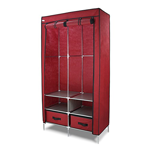 Finether Faltschrank Stoffschrank Textilschrank Faltkleiderschrank Stoffkleiderschrank Textilkleiderschrank faltbarer Kleiderschrank aus stoff mit Kleiderstange für Schlafzimmer Camping stabil 2-türig 87 x 45 x 170cm Rot