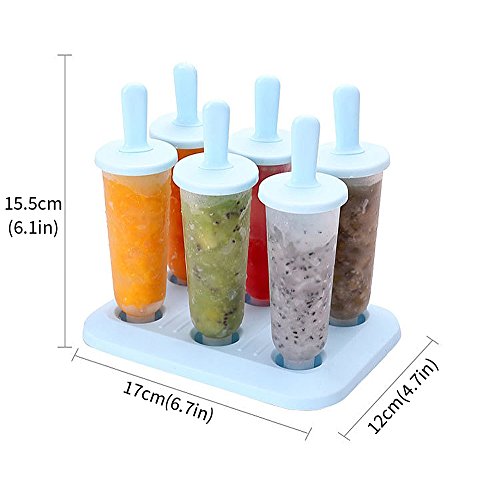 Joyoldelf 6-er Set Eis Lutscher Ice Pop Moulds Maker Eis Forme Wiederverwendbaren Stieleis-Formen für Kinder mit schenken 3 Silikon Eis Lutscher Formen (Blau) - 6