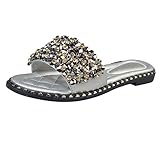 Dorical Sandalen Damen Glitzer Sandale Pantoletten Flandell Outdoor Hausschuhe Sommerschuhe Sandaletten Dusch Strandschuhe Flip Flops Rutschfest Leicht Badesandalen Party Schuhe(Silber,39 EU)