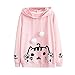 Produktbild Teenager Mädchen Sweatshirt Casual Womens Long Sleeve Cat Printing Mit Kapuze Rundhals Bluse Tops MYMYG Rundhals Pullover Bluse Tops T-Shirt(Rosa,EU:36/CN-M)