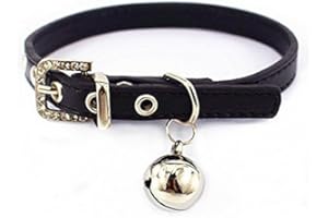 LUNIQUZ Collier Réglable en Cuir Doux avec Clochette - Collier Chat pour Chat, Chaton, Chiot, Petit Chien(17cm-22cm)-Noir