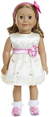 Emily, 18 Inch Doll by Treasured Dolls in her exclusive cream and pink party dress with matching shoes and hairband