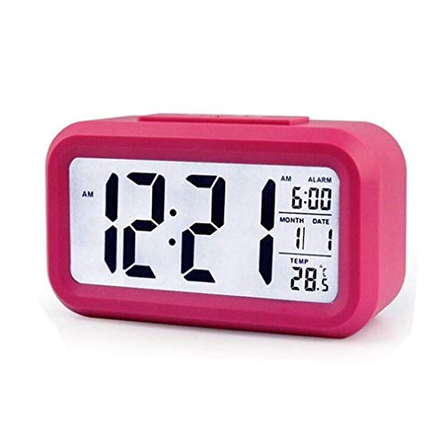 Suxi Reloj Despertador, Reloj Despertador Digital Pantalla LCD Grande Luz de Fondo Inteligente Reloj de la mañana Rosa Fuerte 1PCS