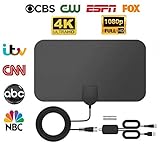 BONHEUR Antenne TV Interieur Puissant【Version Améliorée】 Max 120 Miles avec 3.7m câble coaxial Antenne TNT avec Amplificateur de Signal Support Smart TV 4K 1080P HD/VHF/UHF/FM