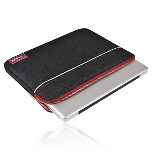 Incipio Selvage Denim Sleeve für Apple MacBook Pro 13″ in grau/rot [Außentasche | Denim-Textilstoff-Außenseite | Fleece-Innenseite | Gepolstert] – IM-347 - 3
