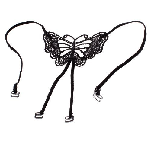 Miki&Co Woman Black Butterfly Embroidered Elastic Lingerie Bra Strap