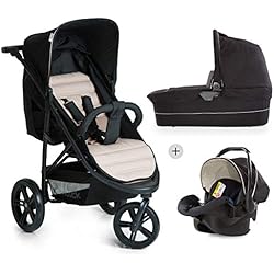Hauck / Poussette Combinée Rapid 3 Plus Trio Set / avec nacelle / siège-auto Group 0 compatible avec la base Isofix / pliage compacte / légère / utilisable de la naissance jusqu'à 25 kg, noir beige (caviar beige)