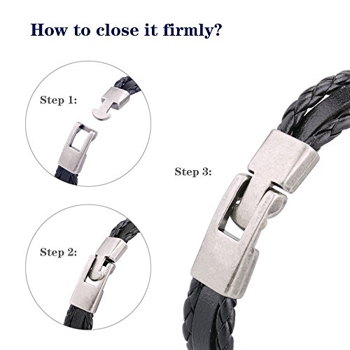 Pridot Freundschaft Bänder Accessoires Schwarz Unisex Leder Armband Stern Perlen Armreif Tribal Cuff mit Retro Legierung Haken - 5