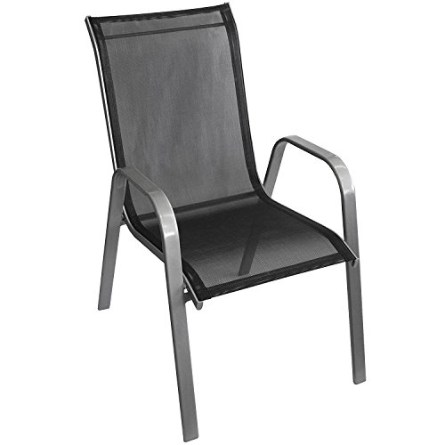 9tlg Gartengarnitur Sitzgruppe Gartenmöbel Set Gartentisch Polywood Tischplatte 205x90cm Gartenstuhl Stapelstuhl + Hochlehner Rückenlehne in 7 Positionen verstellbar mit Textilenbespannung - 2