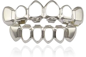 Sadiyamo Shiny Hip Hop Teeth Grillz Caps Iced Out CZ Top and Bottom Vampire Fangs Grillz for Men and Women