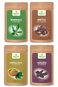 YASHU Pure Shikakai Reetha (Aritha) Bhringraj Herbal Henna Organic Powder for Hair & Scalp Care | For Men & Women (400g)