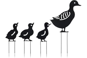 HAOHAI 4 paletti da giardino con sagoma di animali, decorazioni da giardino cave, anatra in metallo, per cortile, prato, decorazione da giardino (nero)