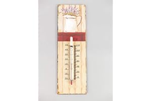 linoows G105: Thermometer mit Lavendel Motiv, Retro Blech Thermometer, Wandthermometer