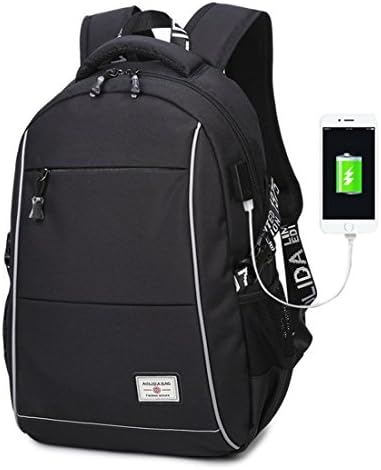 FULOZO® School Backpack Travel Daypack Oxford Laptop Backpack 15.6 Inch with USB Charger Water Resistant Computer Rucksack Business Bag-Black