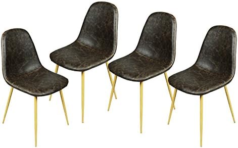 Set of 4 Vintage Scandinavian Dark Brown Dining Room Kitchen Chair Dark Brown Faux Leather Chairs