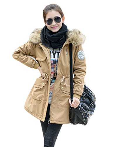 MISSMAO Cappotto Parka con Pelliccia Cappuccio Lungo Allineato Piumino Imbottito Giubbino Invernali per Donna Cachi L