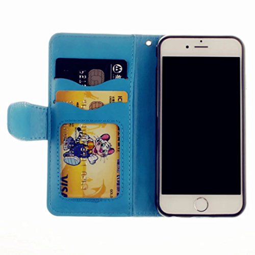 MUTOUREN Portemonnaie Handyhülle für iPhone 6 plus iphone 6S plus 5.5 Zoll PU Lader Brieftasche Klapphülle Bookstyle Wallet Flip Case mit Standfunktion Kartenfach Fall-Abdeckung Ultradünne Kratzfeste Stoßdämpfende Telefonkasten Geprägtes Muster indische Mandala Blau + Metall Stylus Stift - 5