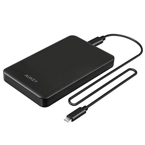 AUKEY Festplattengehäuse USB C 2,5-Zoll Festplatte Externes Gehäuse mit USB C Kabel für 7 & 9.5 mm 2.5” SATA HDD / SSD Kompatibel mit Windows und MAC Systems ( Schwarz )
