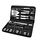 Urslif Kit Barbecue Outil de Barbecue Barbecue Ustensiles en Acier 23 Pcs Ustensiles Barbecue Fourchette Couteau Brosse à Poils Pelle Pince Brosse de Nettoyage Chaîne de Barbecue