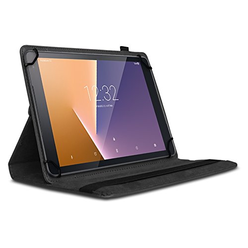 Vodafone Tab Prime 6 / 7 robuste Tablet-Schutz-Hülle aus hochwertigem Kunstleder Tasche mit Standfunktion 360° drehbar Universal-Cover-Case kombiniert Schutz und Design von UC-Express®, Farben:Schwarz - 2
