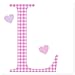 Personalised Name Wall Letter Stickers, Pink Gingham i, 10-16 cm high. Each letter comes with one lilac heart and one pink heart sticker. A-Z a-z &. Price is per letter.
