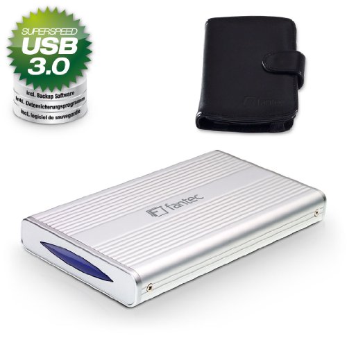 FANTEC DB-228U3 Externes Festplattengehäuse (für den Einbau einer 6,35 cm (2,5 Zoll) SATA Festplatte oder SSD, USB 3.0 Anschluss, inkl. One Touch Backup Funktion, Aluminium Gehäuse) silber