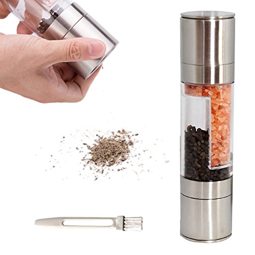 Salz- und Pfeffermühle 2-in-1 Set, Premium Gewürzmühle mit einstellbarem Edelstahl Schleifer, Doppelmühle Keramikmahlwerk