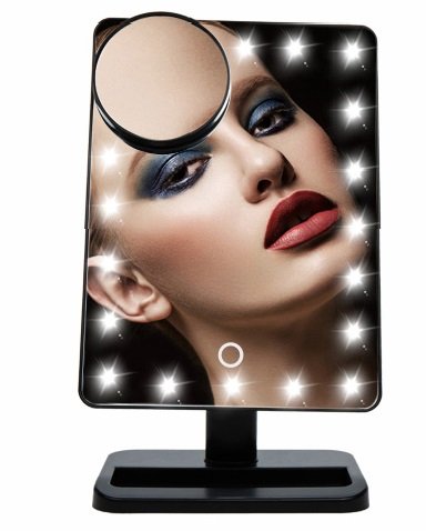 URAQT Makeup Spiegel mit Beleuchtung, 20 LEDs Profi Kosmetikspiegel Schminkspiegel Tischspiegel Standspiegel, 180 Grad freie Rotation Batteriebetrieben - 2