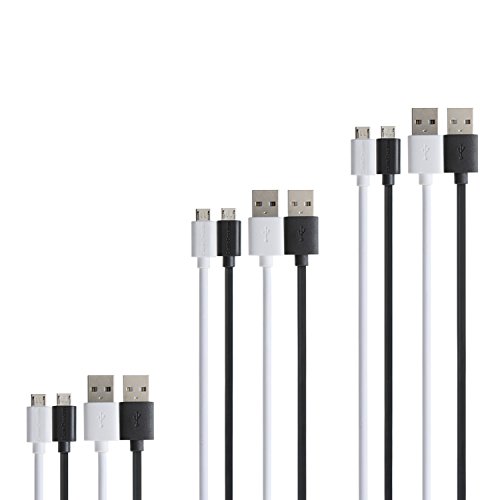 CableCreation 6 Pack Premium Micro USB Cable Set, Assorted Lengths (0.5ft,4ft,6ft) & Assorted Colors (White & Black), High Speed USB 2.0 A Male to Micro USB B Male Sync Charge Cables, White+Black - 2