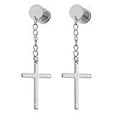 Metal: Acero inoxidable 2 Círculo Pendientes con Colgantes Cruz Pendientes Hombres Mujer Muchachos Niños, Acero Inoxidable, Cierre Tornillo