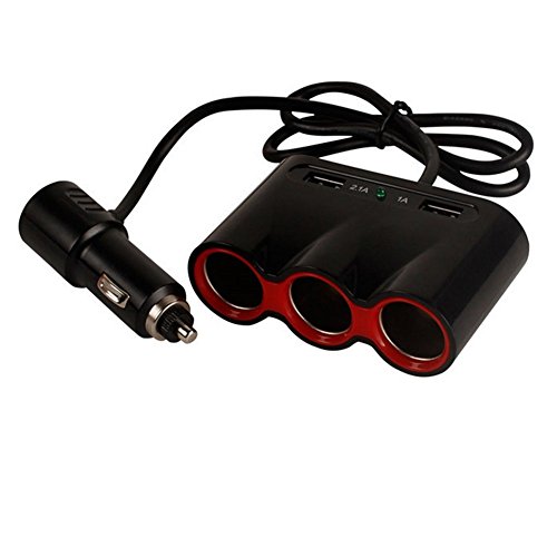 DaoRier 2-Port USB KfZ Ladegerät mit 3-Port Zigarettenanzünder Steckdose 120W DC 12V-24V 2.1A für Iphone Handy,Tablet GPS(Schwarz)
