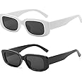 Afflatus Rectangle Non-Polarized Sunglasses For Women Men Trendy Retro Fashion Sunglasses Uv 400 Protection Square Frame Eyewear(White/Black)