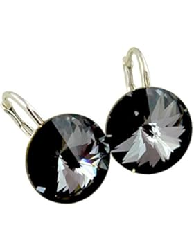 Crystals & Stones *Silver Night* *RIVOLI* 14 mm - Schön Ohrringe Damen Ohrhänger mit Kristallen von Swarovski...