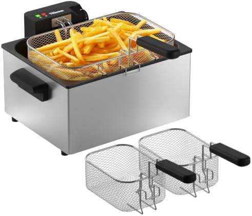 Tristar Friggitrice in Acciaio Inox, Capacità 5 L, 3000 W, Termostato Regolabile, Cestello Rimovibile, Uso Semi Professionale, FR-9330
