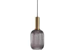 HJXDtech Industrial Vintage Acanalado Cristal y Latón Acabado Colgante Luz, Moderno Retro Loft Bar Lámpara de techo para dormitorio Cocina (Gris, 13 cm)