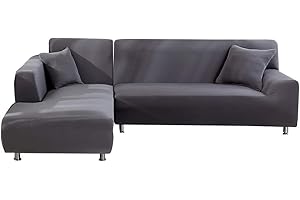 ele ELEOPTION Sofa Überwürfe elastische Stretch Sofabezug 2er Set 3 Sitzer für L Form Sofa inkl. 2 Stücke Kissenbezug (Grau)
