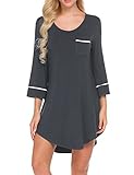 schlafshirt damen günstig Boyfriend Style Nachtkleid mit Rundhalsausschnitt, 3/4 Ärmeln und Brusttasche