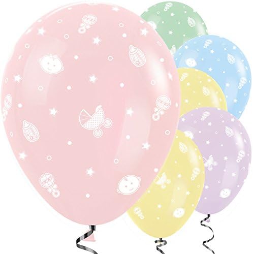 Amscan 20009856 100g Baby Shower Icons Latex Balloons, Assorted Colors