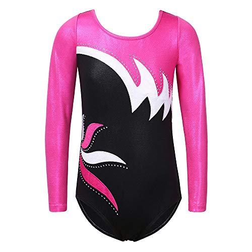 ZNYUNE Gymnastics Leotards for Girls Long Sleeve/Sleeveless Colorful Sparkle Athletic Ballet Dance Leotard for Kids 3-12 Years (Black, 14-15Y(Tag NO.16A))