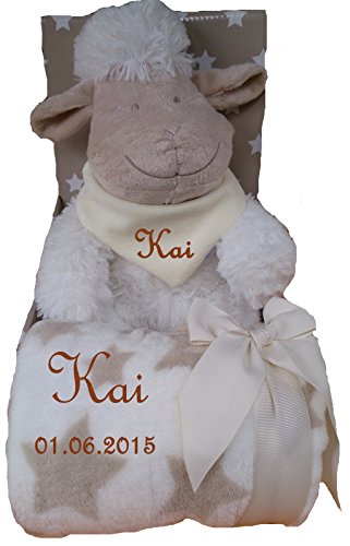 Baby Kinder Set 3 teilig Babydecke mit Namen bestickt Teddy Halstuch Taufe Geburt - 8