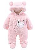 Happy Cherry Combinaison de Neige Bébé Unisexe Manteau à Capuche Oreille Enfant Grenouillère Fourrure Chaud Barboteuse à Pieds Hiver Automne, Rose, 6-12 mois
