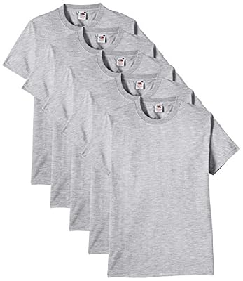Fruit of the Loom - T-Shirt - coupe droite - Col Rond - Manches Courtes Homme - gris - Small, Lot de 5