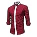 Produktbild URSING Herren Langarm Hemd Bügelleicht für Freizeit Business Herbst Casual Formale Patchwork Slim Fit Lange Ärmel Shirt Top Bluse Freizeithemd Herrenhemd Businesshemd Trachtenhemd (Rot,L)