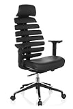 hjh OFFICE 714560 Profi Bürostuhl Ergo LINE II PRO Leder Schwarz ergonomischer Drehstuhl mit Lordosen- und Kopfstütze