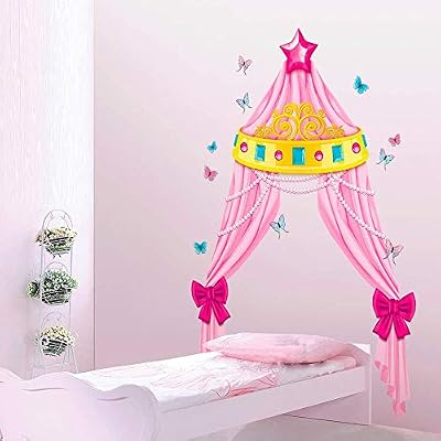 Stc Autocollant Mural Géant Lit de Princesse à Baldaquin pour Chambre de Petite Fille 113 x 155 cm